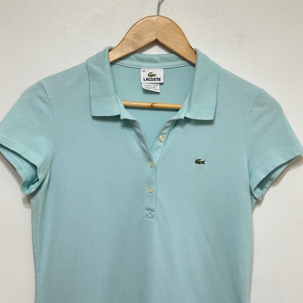 Lacoste Mesh Mini Pique Polo Dress Womens 40 / M Aqua Tennis Court Preppy Resort - Picture 2 of 8